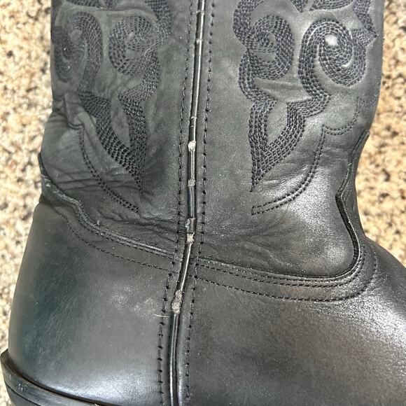 Double H Mens Cowboy Boots Size 9.5B Black Leather Pointed Toe Western - Picture 6 of 15